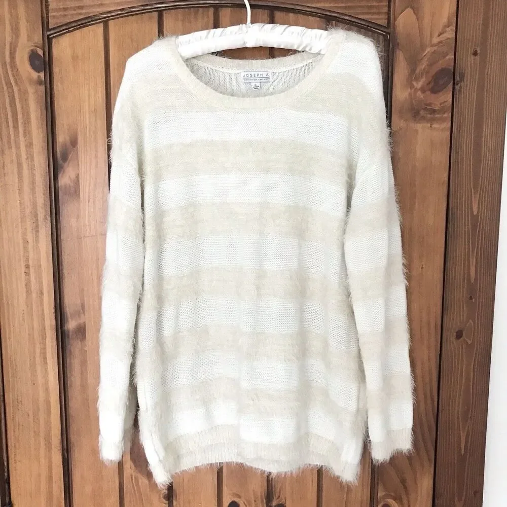 Joseph A. Qu'est 'cequec'est silk? Womens Sz XL Ivory Marshmallow Sweater L/S